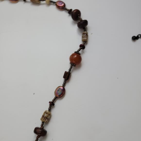 Vintage Glass Bead Necklace with Brown, Amber & Cream Tones, Boho Retro Jewelry - Picture 8 of 10